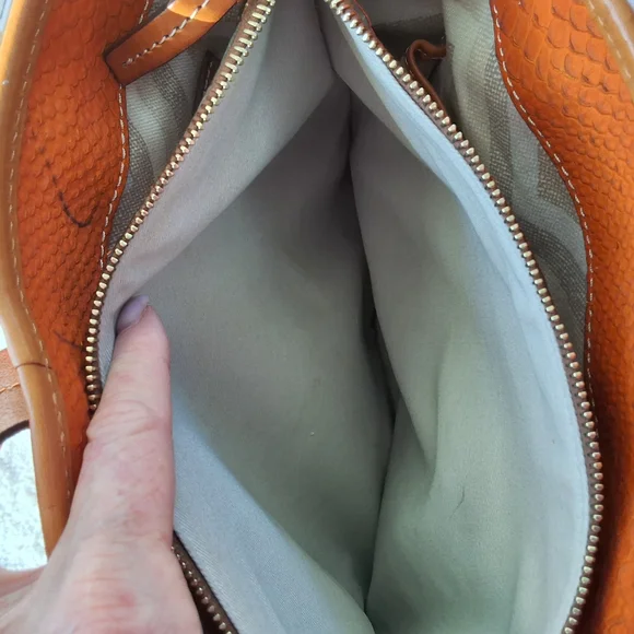 Dooney & Bourke Ostrich Orange and Brown Tote with Structured Design - Picture 6 of 14